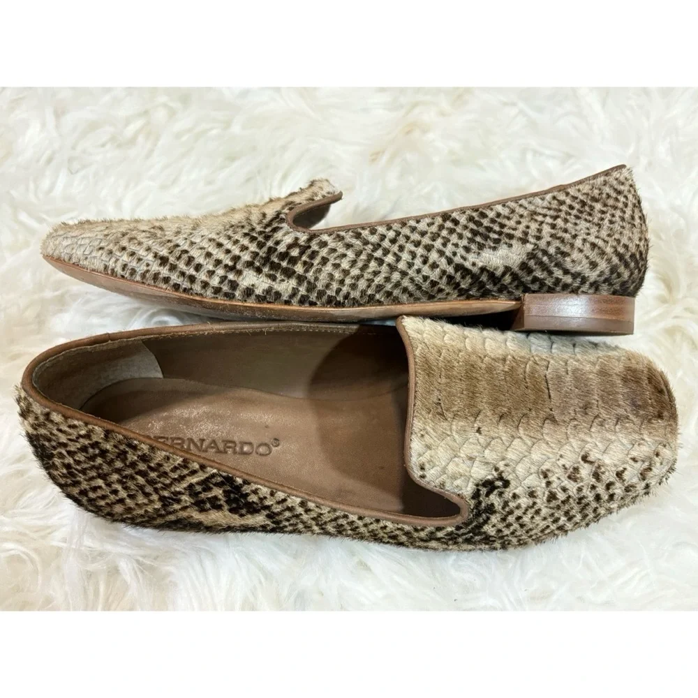 Anthropologie Bernardo Emma Snake Embossed Genuine Calf Hair Loafer Flats